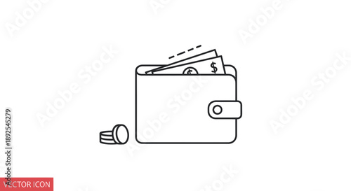 Simple Line Drawing of Open Wallet.