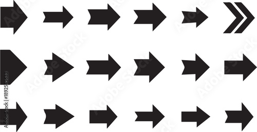 Set of Black Vector Arrows Pointing Right
