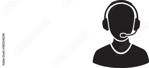 Black Vector Icon of Customer Service Representative with Headset
