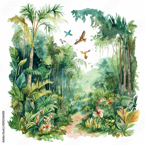 Amazon rainforest. Amazon rainforest hand drawn watercolor illustration