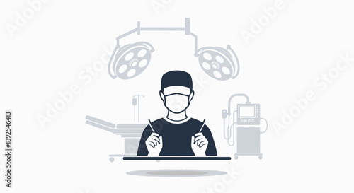 Surgeon in Operating Room Working on Laptop.