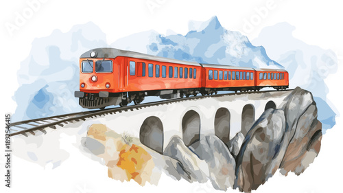 Devils Nose Train. Devils Nose Train hand drawn watercolor illustration