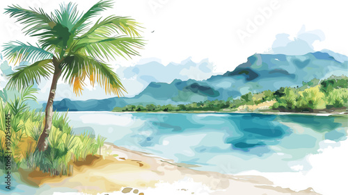 Lake Maracaibo. Lake Maracaibo hand drawn watercolor illustration