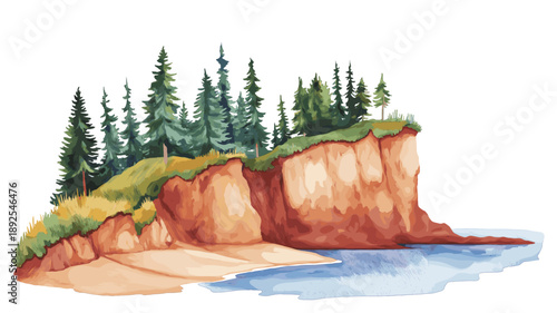 Prince Edward Island National Park. Prince Edward Island National Park hand drawn watercolor illustration