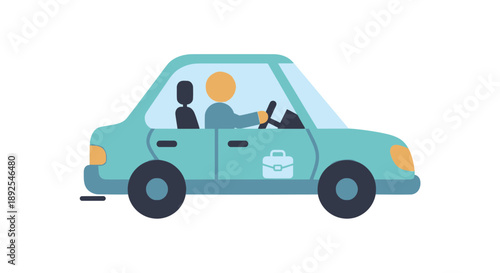 Teal Car with Driver and Passenger.