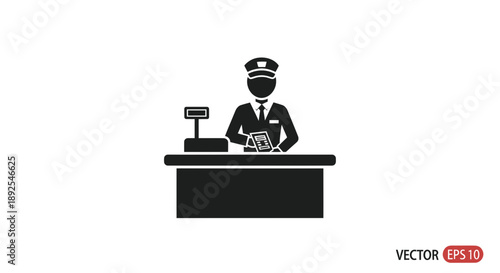 Vector Illustration of Policeman at Desk.