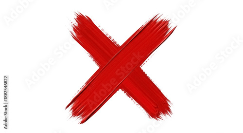 Vászonkép Red paint brush stroke X mark isolated PNG on transparent background, cross symb