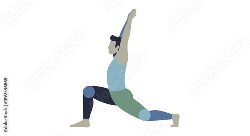 Woman Practicing Yoga Warrior Pose Illustration.