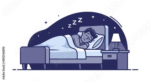 Woman Sleeping Peacefully in Bed Illustration.