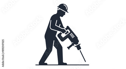 Worker Operating Jackhammer Silhouette.