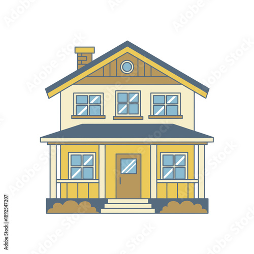 Yellow Two Story House with Porch.