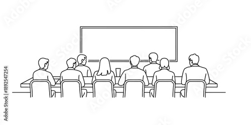 A group of people attending a presentation or meeting in a conference room Vector, illustration