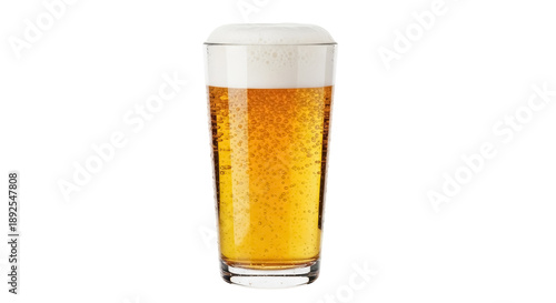 Obraz na płótnie Refreshing golden beer with frothy head in a glass isolated PNG, alcoholic bever