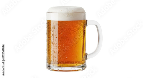 Fotografie Refreshing beer mug with foam isolated PNG, golden ale in glass with condensatio