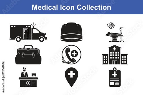 Medical Icon Collection for Emergency Services, Hospitals, Ambulance and Healthcare Support