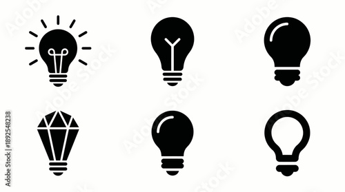 Black Silhouette Light Bulb Vector Icon Set isolated on White Background