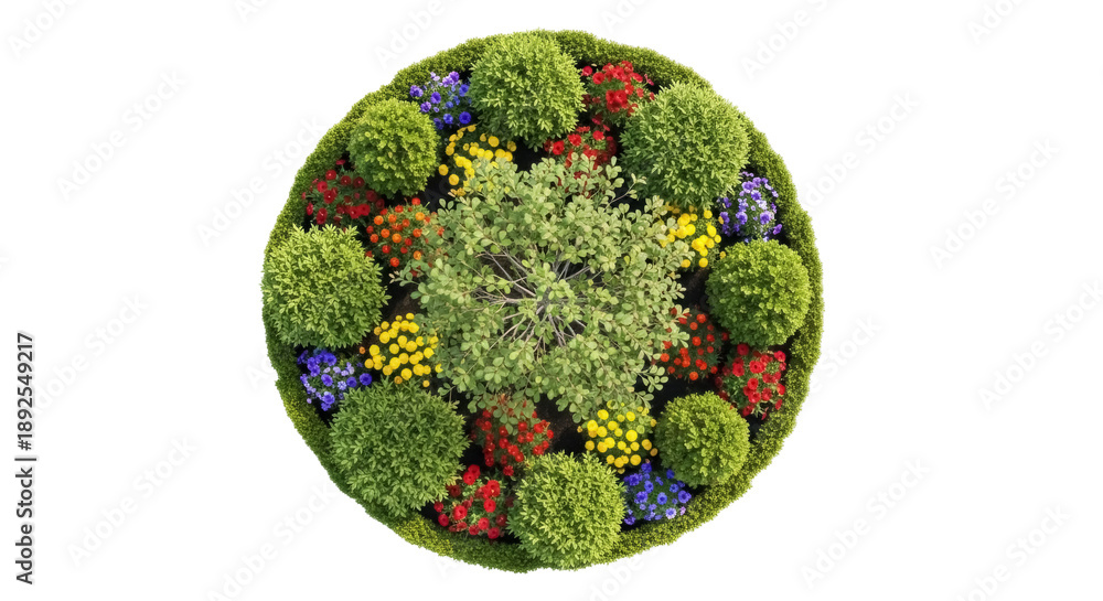 Εκτύπωση καμβά Top view of a colorful flowerbed PNG isolated on transparent background, garden
