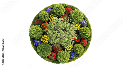 Εκτύπωση καμβά Top view of a colorful flowerbed PNG isolated on transparent background, garden