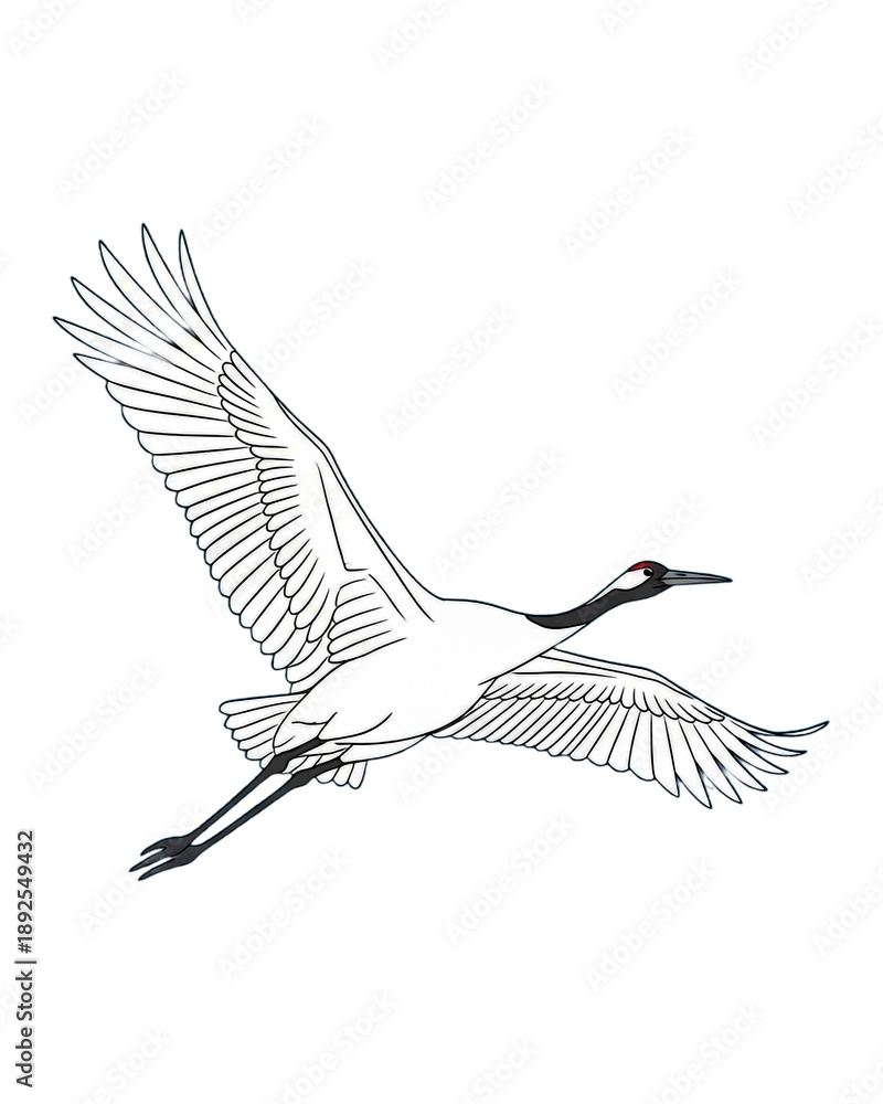 Obraz premium Crane Bird Illustration Isolated on White Background. Oriental Japanese Korean Symbol of Luck and Longevity