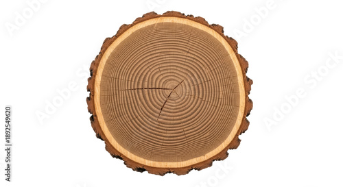 Tree trunk cross section PNG isolated on transparent background, wood texture with annual rings for nature and forestry concepts
