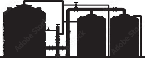 Industrial Water Treatment Tank Silhouette with Pipeline System