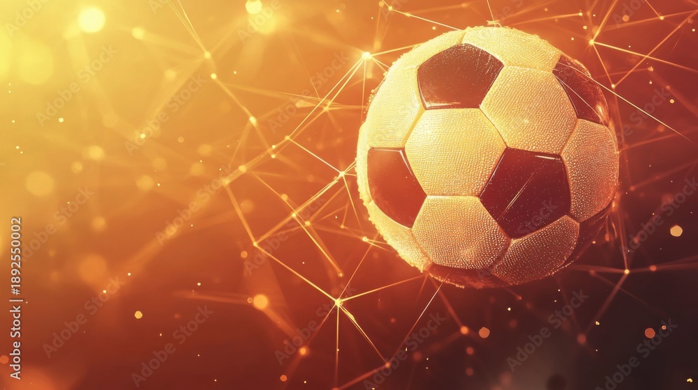 Fototapeta premium Futuristic Soccer: Ball in a Network of Light and Connection for Digital Sport