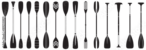Paddle icon vector set, oar symbols collection, rowing and water sport icons, flat vector illustration, kayak boat logo, isolated on white background, design elements
