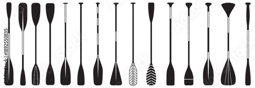 Paddle icon vector set, oar illustration sign collection, rowing symbol or logo, flat vector icons for water sports, kayaking, boating, isolated on white background