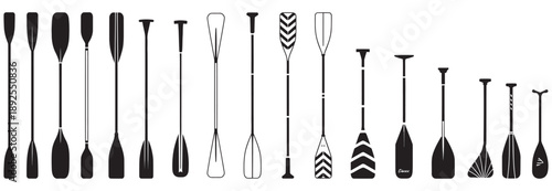 Paddle icon vector set, oar symbols collection, rowing and water sport icons, flat vector illustration, kayak boat logo, isolated on white background, design elements