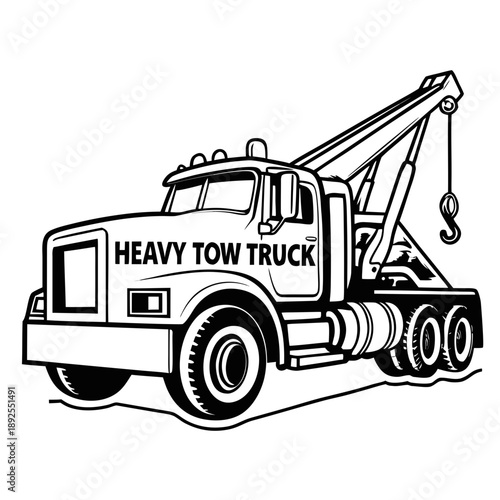 A heavy tow truck with a large crane arm and a hook, ready for roadside assistance