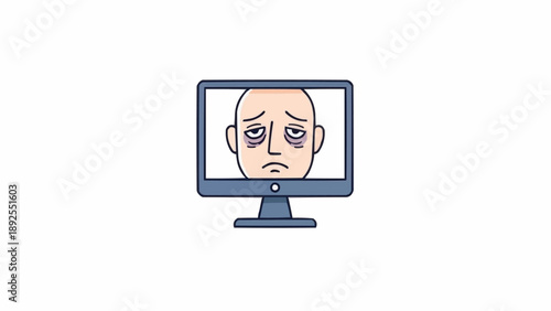 Foto Sad Face on Computer Screen Display.