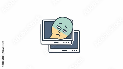 Картината върху платно Sad face on computer screen display.