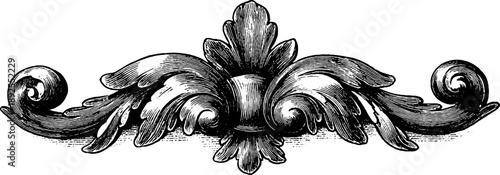 Ornate heraldic cartouche with abstract botanical engraving for retro design