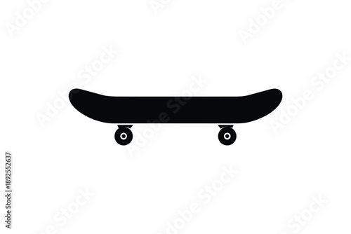 Black silhouette of skateboard icon with four wheels on white background representing youth street sport life
