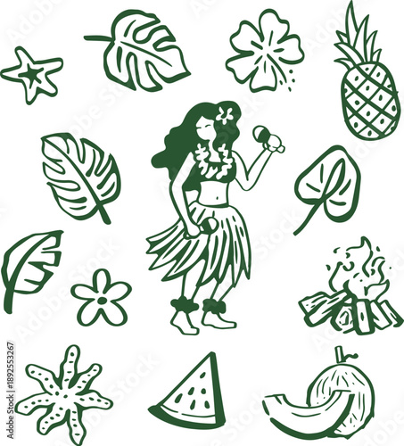 Hand-Drawn Hawaii Theme Elements Collection for Tropical Designs