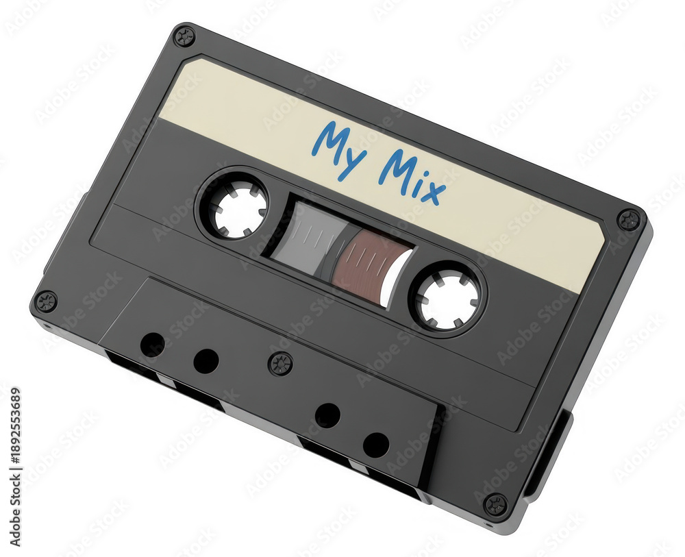 Obraz premium Black cassette tape with My Mix label isolated on a transparent background