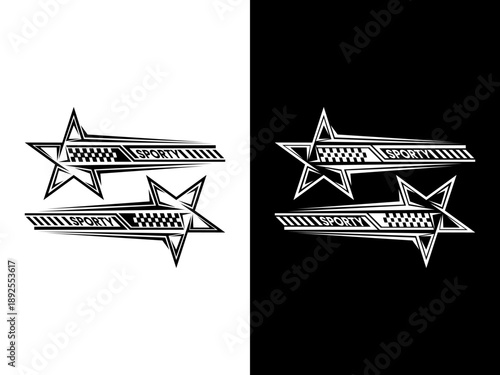 Black and White Racing Star Decal Vector Graphic for Sporty Vehicles
