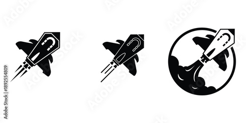 The dynamic rocket forms convey the idea of starting a journey, accelerating growth, breaking limits, and reaching new heights