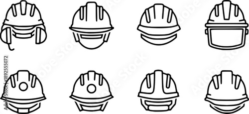 set of lines icons construction helmet silhouette isolated
