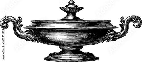 Vintage decorative incense burner botanical engraving for design projects