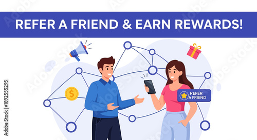 Modern Referral Program Concept Invite Friends and Earn Rewards through a Connected Network, Driving Business Growth and Community Engagement