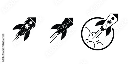 The dynamic rocket forms convey the idea of starting a journey, accelerating growth, breaking limits, and reaching new heights