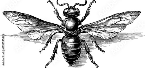 Detailed 19th century botanical insect fossil engraving