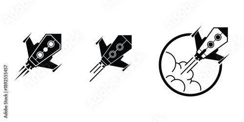 The dynamic rocket forms convey the idea of starting a journey, accelerating growth, breaking limits, and reaching new heights