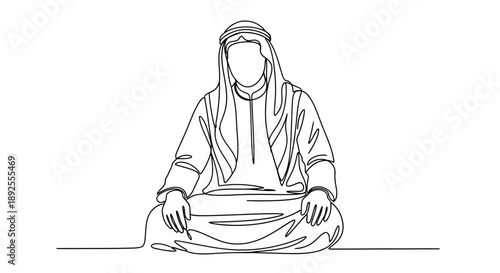 Serene man in traditional Middle Eastern attire meditating peacefully