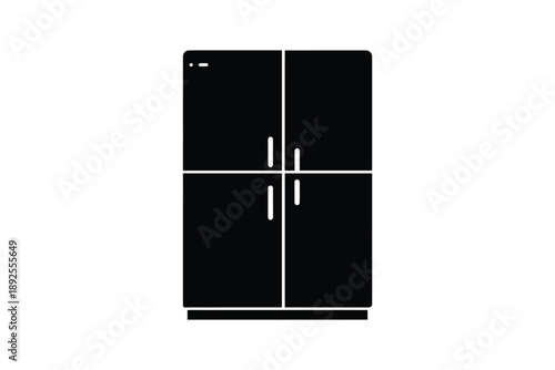 Modern four-door refrigerator or freezer appliance, black and white illustration on white