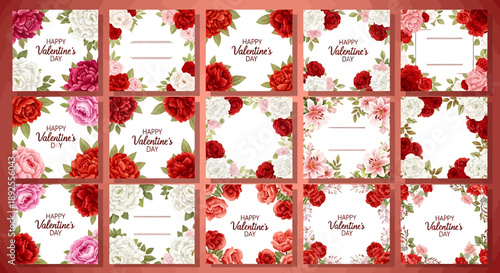 Beautiful floral frames with roses and peonies, perfect for Valentine's Day and wedding invitations
