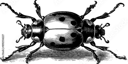 19th century ladybird beetle engraving - vintage botanical insect art for retro designs