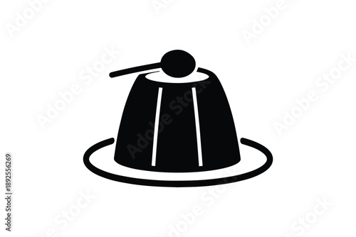 Jello mold with spoon dessert icon black silhouette on white background simple design