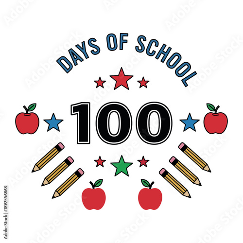Festive illustration marking the milestone of one hundred days in school